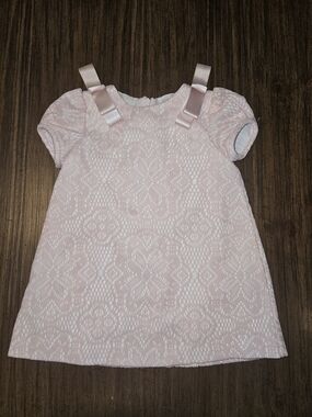Luli & Me Pale Pink Lace A-Line Dress with Satin Shoulder Bows